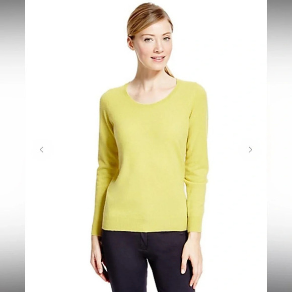 Talbots Chartreuse Yellow Pure Cashmere Long Sleeve Scoop Neck Sweater Size XS - Picture 4 of 11
